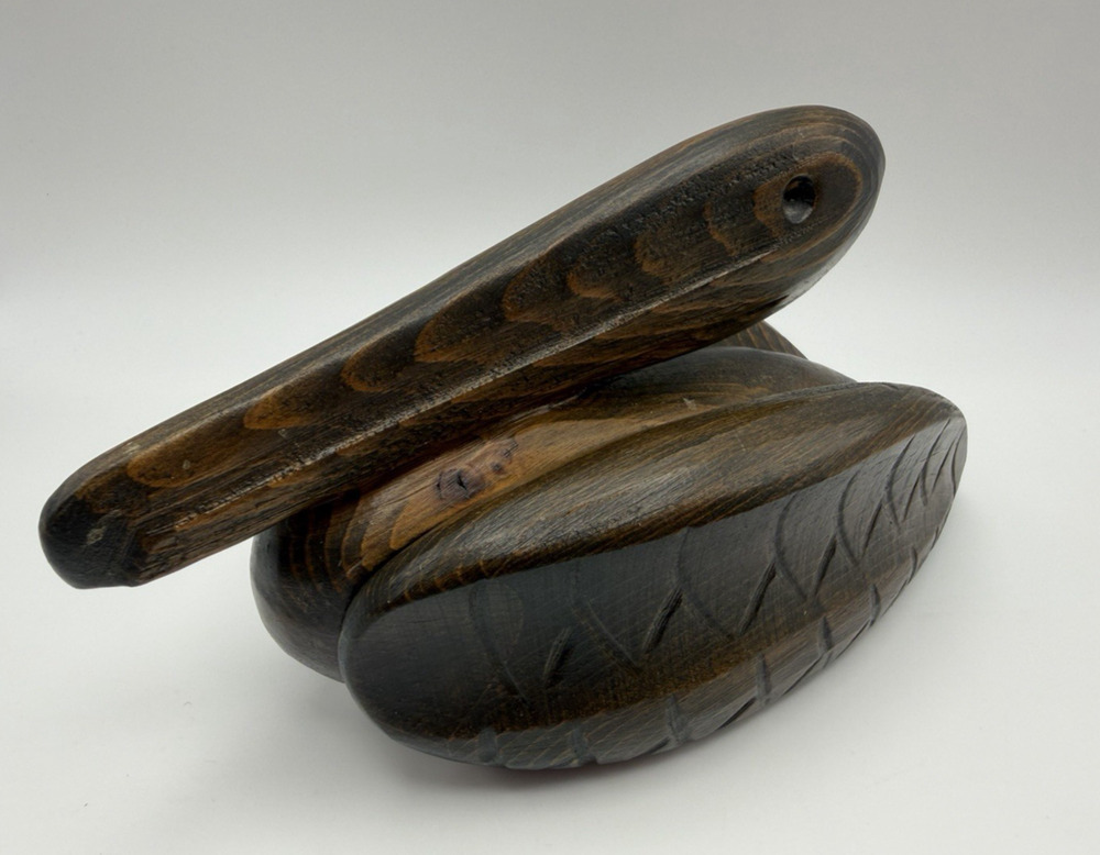 Nautical Hand Carved Dark Wood Pelican Feather Texture Decorative Statue Figure